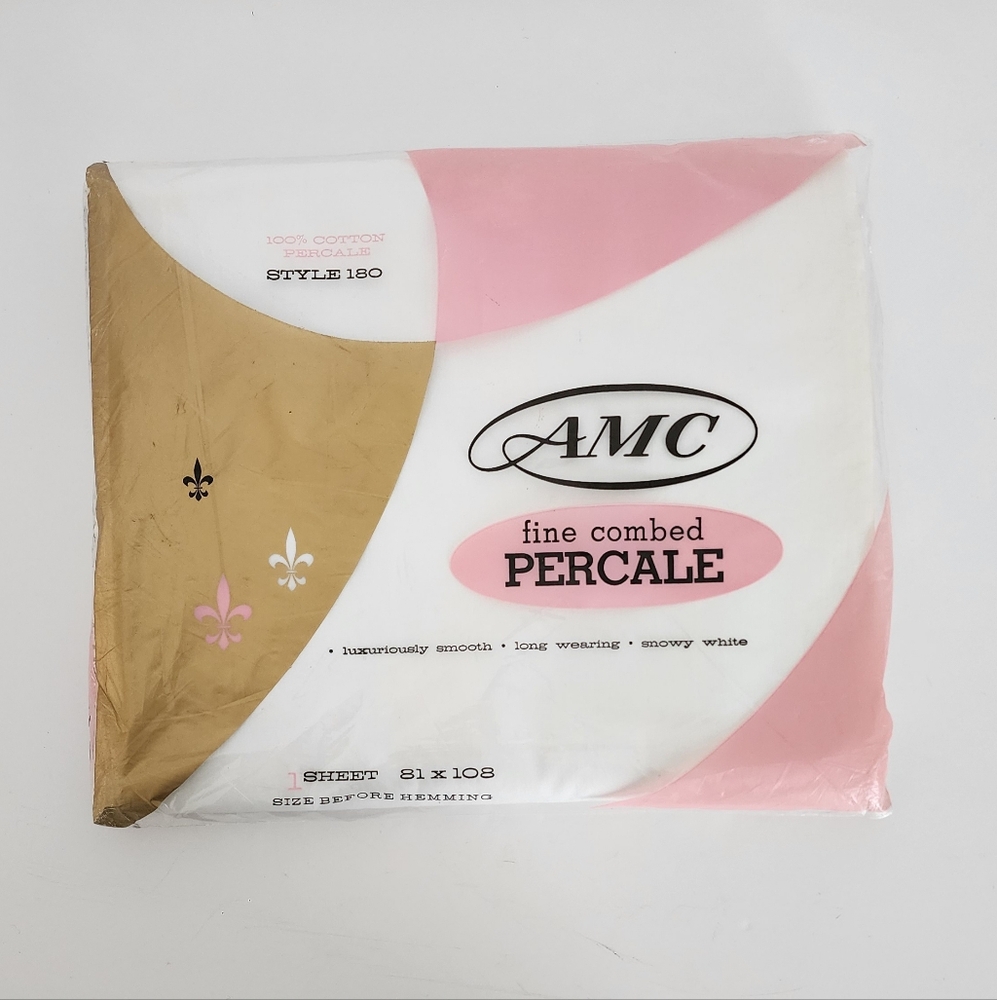 AMC Fine Combed Percale Style 108 One Sheet White 108x108 NEW-VTG